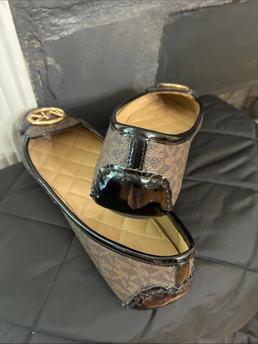 Michael Kors Brown Logo MK Gold-Emblem Loafers